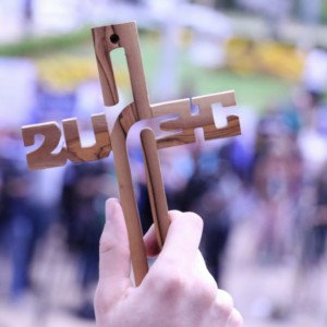 AMPEZZAN/Arkansas Public Media - 4/17/2017 - "Jesus cross" at End the Death Penalty rally on the Arkansas Capitol steps.