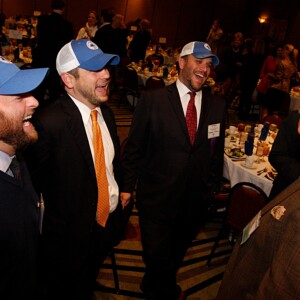 Arkansas Democrat-Gazette/BOBBY AMPEZZAN / 11/19/15 / Hat Club guys Derek Owens, Charlie Porter, and Richard O'Brien with Rick Fleetwood at the annual Arkansas chapter of the Association for Fundraising Professionals Philanthropy Day at Embassy Suites.