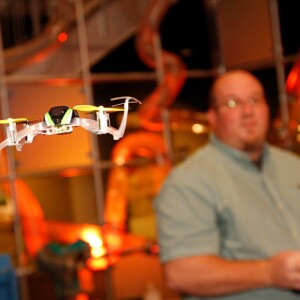Arkansas Democrat-Gazette/BOBBY AMPEZZAN / 11/3/15 / Jeremy Jobe flies the Horizon Blade Nano QX drone at the 3rd annual Spark! fundraiser for the Museum of Discovery.